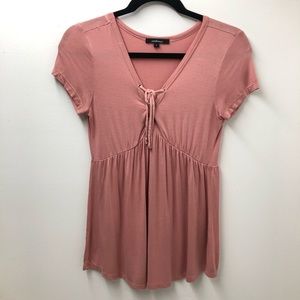 Ambiance Y2K Babydoll Blush Color V Neck Top Womens Size S